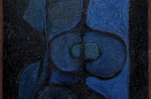 Henryk Płóciennik, Postać niebieska, ok. 1960, olej, płótno 98 x 60 cm