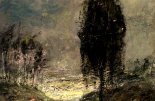Krzysztof Gocek, Nokturn, nd., olej, tektura 24x16 cm, wł. Daniel Gocek